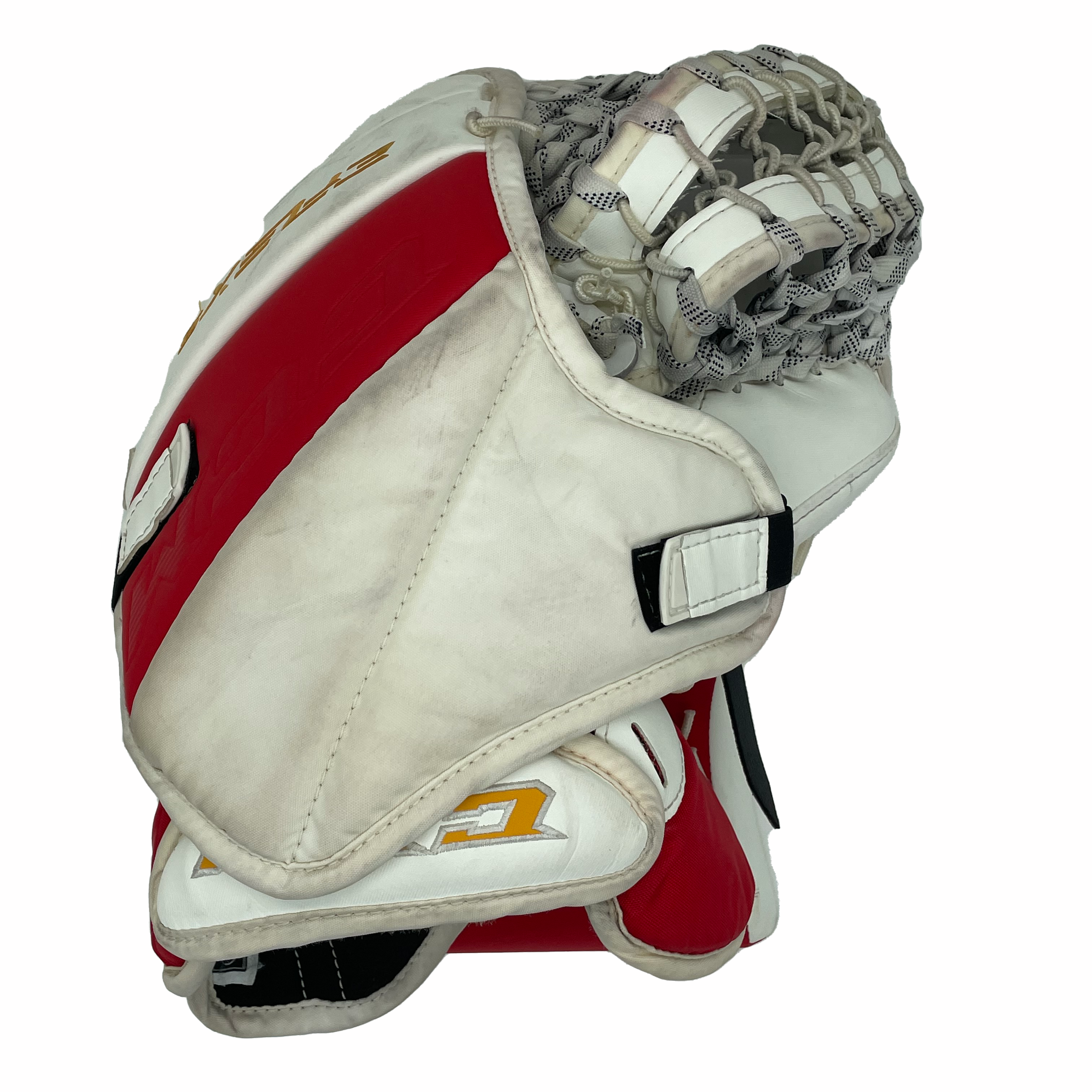 CCM Extreme Flex 5 - Ensemble de gardien de but Pro Stock d'occasion (blanc/rouge/jaune)